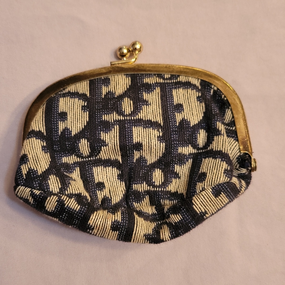 Vintage Dior Navy and Cream Signature Logo Coin Purse